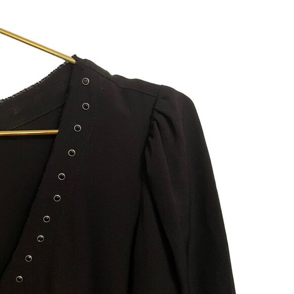 Zadig & Voltaire Deluxe Black Silk Studded V Neck Dress Size MED - Picture 2 of 8